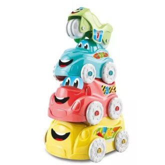   Bébi autó, 3 db + 1 db motor, vidám arcos, 15x15x24 cm dob.