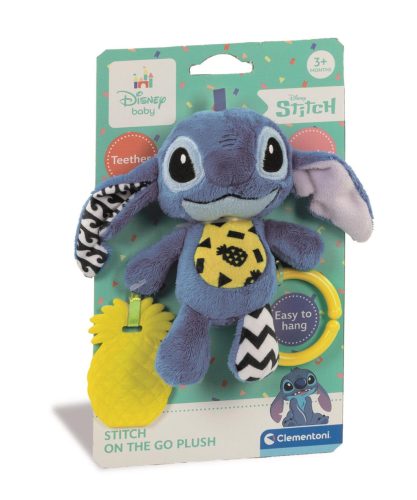 Bébi csörgő, rágóka, Stitch, Disney, akasztóval, 15x25 cm lapon