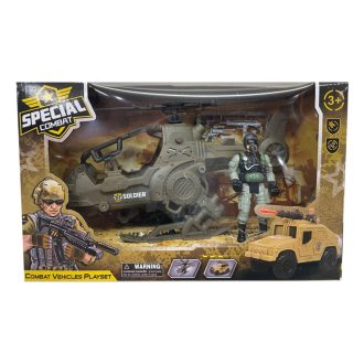 Katonai klt., helikopter, + fig., 28x17 cm dob.