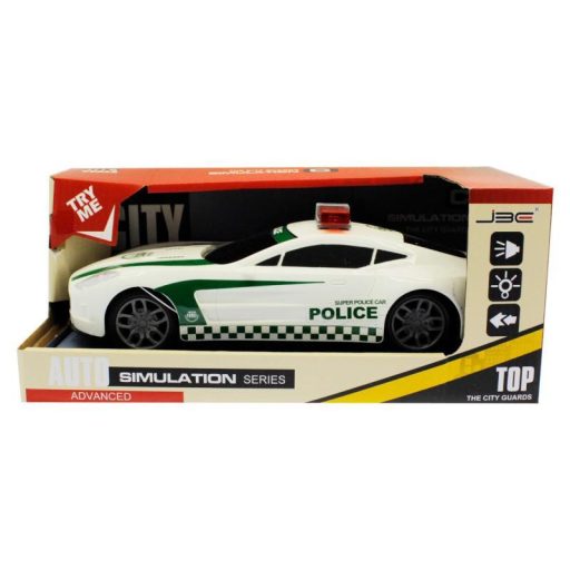 Rendőrautó, el., lend., hang + fény, 28x12 cm dob. gombel.