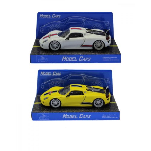 Autó, ''Porsche'', el., vil., 2 szín, 32x14 cm hátfalas plf. / dob. gombel.