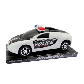   Rendőrautó, lend., "Bugatti" szerű, 2 szín, 25x12 cm plf.