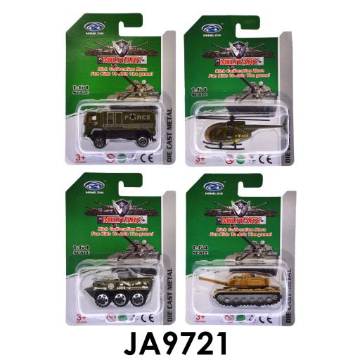 Fém katonai autó,- helikopter,- tank, szabadonfutó, 12 féle, 11x16 cm lapon