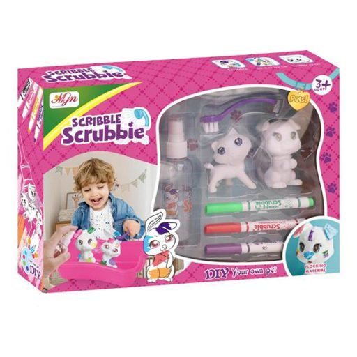 Kifestő állat klt., flokkolt állat, 2 db + kád+ 3 filc, 2 féle, 30x20 cm dob.