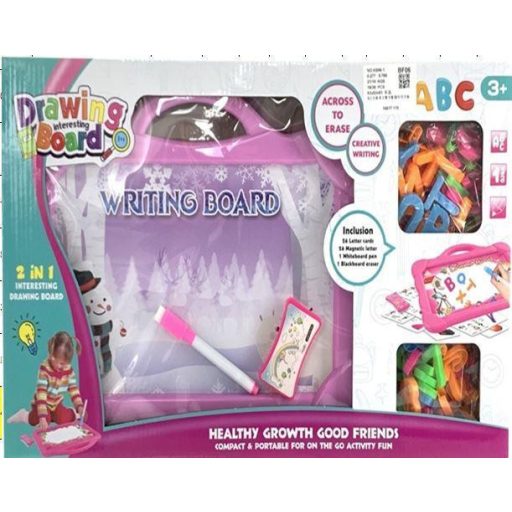 Mágneses tábla klt., ABC betűk, számok, filc toll, 48x29 cm dob.