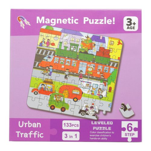 Puzzle klt., 6 db., mágneses puzzle, különböző méret, járműves, 18x18 cm zacsk