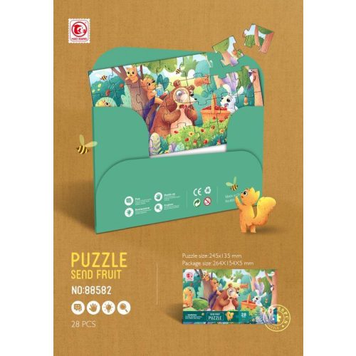 Puzzle, gyümölcsök/állatok, borítékban, 26x15 cm