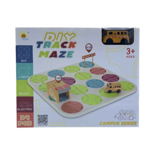 Autópálya klt., el., puzzle pálya, Zene-fény, +1 busz, 37x37 cm, dob.