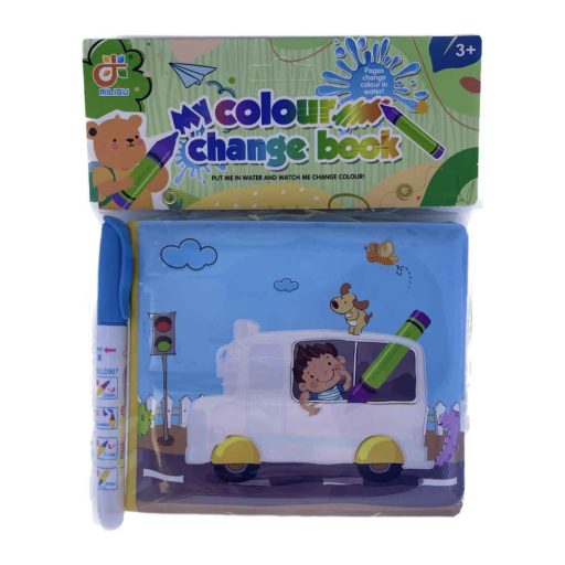 Vízzel rajzoló pvc könyv, csipog, járműves, + toll, 17x21 cm zacsk.