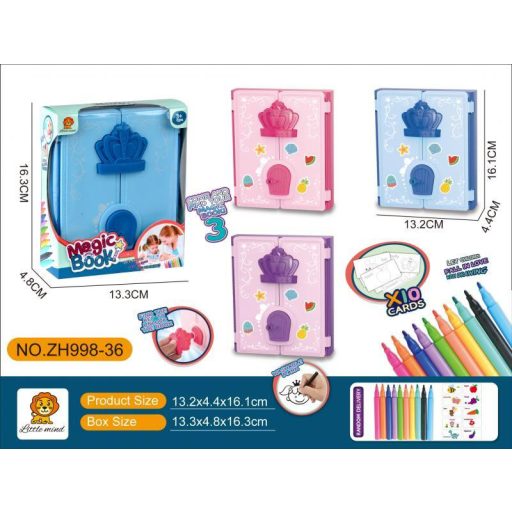 Rajzoló klt., 10 filctoll, 10 papír, matrica, könyv tartóban, 2 szín, 14x16 cm dob.