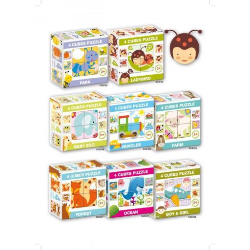 Mesekocka, 4 db., vegyes, 8-féle, 12x12x4 cm dob.