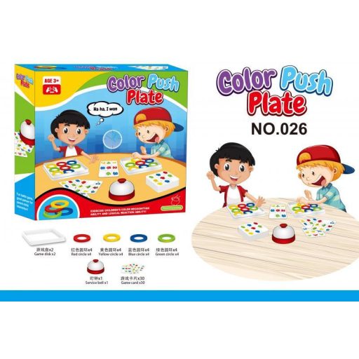 Gyorsasági, színfelismerő, társasjáték,+ csengő, 21x21 cm dob.