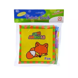   Lapozós Textil könyv, csipogós, rókás, 4 lapos, 16x16 cm zacsk.