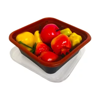   Étel klt., gyümölcs, zöldség, 10 db, 3 féle, tárolóban,11x11 cm pvc dob.