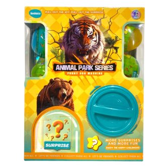   Meglepetés doboz, tekerõs, 5 db vadállatos golyóval, 18x22+ cm dob.