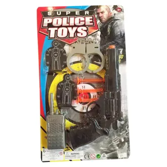 Rendõr klt., pisztoly, bilincs, + tapkor., 22x38 cm lapon