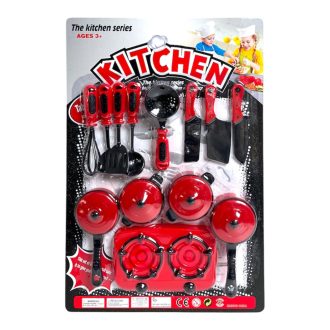 Edény klt., gázfõzõ + edények + eszk., 28x42 cm lapon