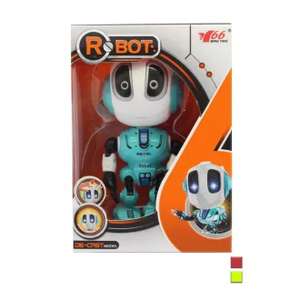   Fém robot, el., hang+fény, visszabeszélõ, csuklós végtagok, 3 szín, 12x16 cm dob.