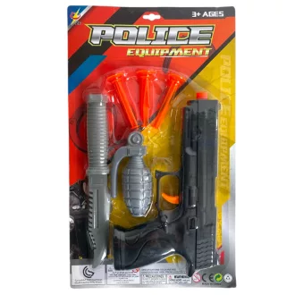   Rendõr klt., pisztoly + tap.kor. lövedék, kieg., 19x32 cm lapon