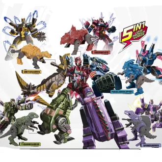 Robottá alakítható dínó, 5 féle, 15x27 cm lapon