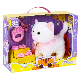   Cica plüss klt., el., interaktív, pórázzal, vez., jön-megy, USB csatl., 32x26 cm dob.