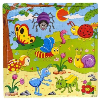   Fa puzzle, tücsök-bogár, pillangó kép, 30x30 cm. PVC csom