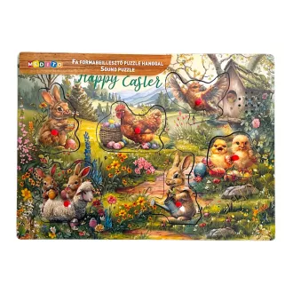   Fa ki-berakó, fogantyús, elemes, hanggal, Húsvéti, 30x21 cm pvc csom (2xAAA)