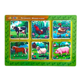   Fa farm állat párosító, puzzle kép, kép alatt kép, 6 db, 30x21 cm pvc csom