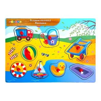   Fa ki-berakó, fogantyús, nyári strand, 8 db, 30x21 cm pvc csom