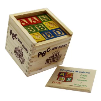   Fa ABC kocka klt., 27 db betû, angol ABC, 11x11 cm fa tartóban