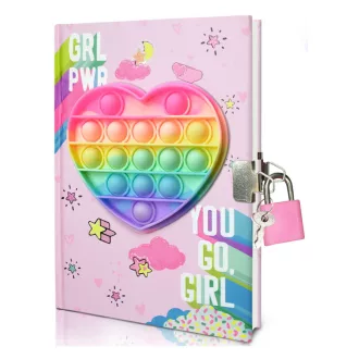   Emlékkönyv, fém lakat, szív minta, ''Pop-it'', 14x19 cm zacsk.