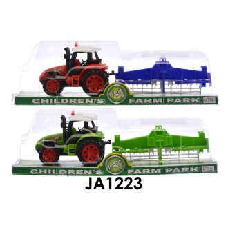 Traktor, hátul borona, lend., 2 szín, 36*11 cm plf.