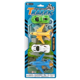   Autó klt., 4 db-os, 2 autó + 2 repülõgép, 14x33 cm lapon