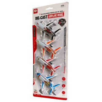 Fém repülõgép klt., 4 db, hátrahúzós, 19x35 cm lapon