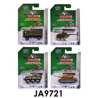   Fém katonai autó,- helikopter,- tank, szabadonfutó, 12 féle, 11x16 cm lapon