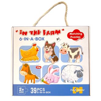   Puzzle, 6 db., háziállat kép, 39 db-os, 25x21 cm hordozó dob.