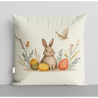 Plüss párna, húsvéti, nyúl tojásokkal, 36 cm
