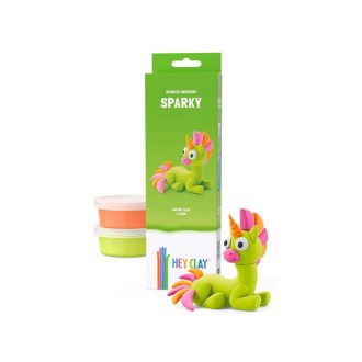   Gyurma klt., Hey Clay, unikornis, zöld, Sparky, 3 tégely, 7x22 cm dob.