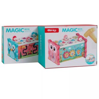   Bébi beütős, activity, + kalapács, fogaskerekes, + mágneses horgász, 2 szín, 18x13 cm dob.