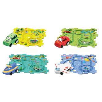 Puzzlepálya építő klt., AUTÓS, 24x16 cm dob. + kisautó