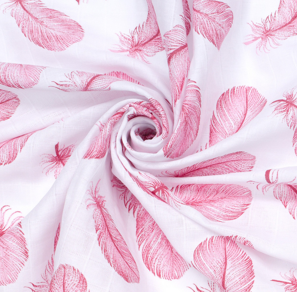MTT Kis textil pelenka  3 db – Fehér alapon rózsaszín tollak