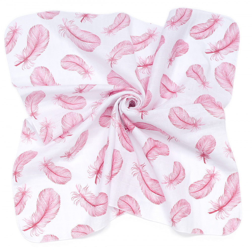 MTT Kis textil pelenka  3 db – Fehér alapon rózsaszín tollak